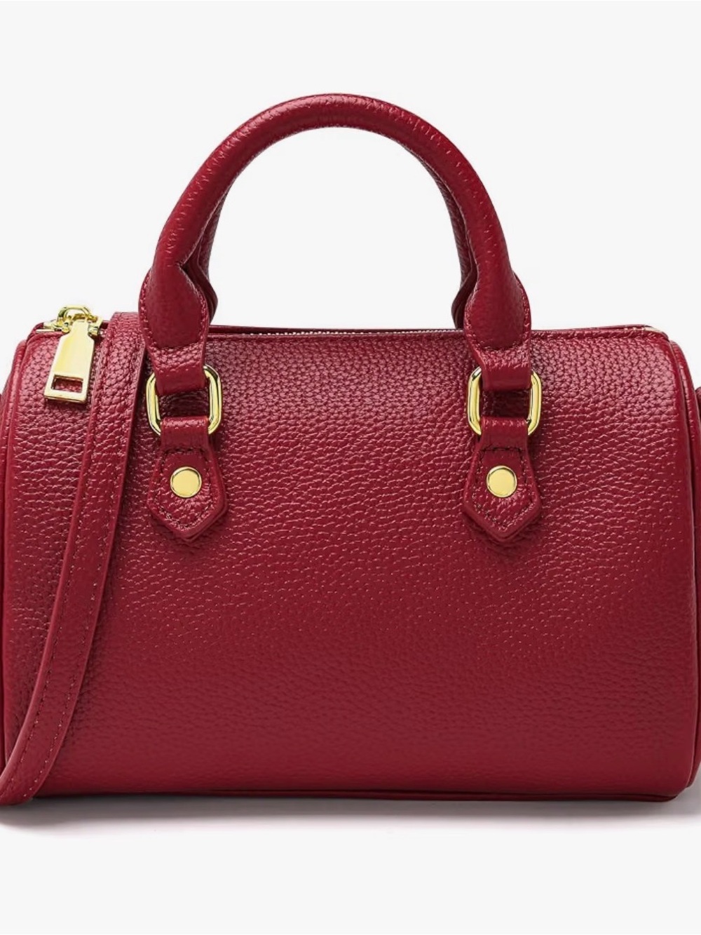 Structured Red Pebbled Leather Satchel with Top Handle